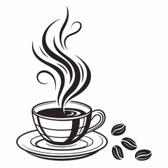 Aromatic coffee cup steam beans graphic