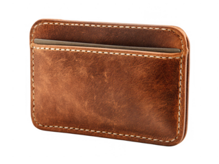 Brown leather card holder wallet isolated on transparent background
