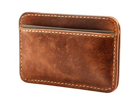Brown leather card holder wallet isolated on transparent background