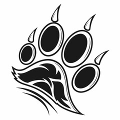 Tribal style paw print design element isolated on white