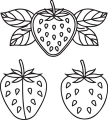 Strawberry Vector in Flat Style with Green Leaves for Fruit Dessert and Natural Food Design