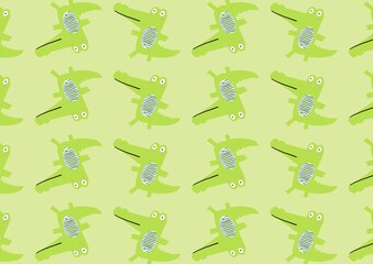 Adorable Green Crocodiles Seamless Pattern Cute Cartoon Baby Animals Illustration for Kids Fabric Textile Design (Created by graphics program)