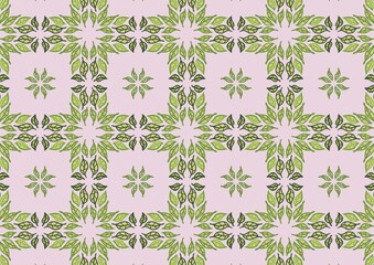 Seamless Green Leaf Pattern Design Pastel Background Perfect for Textile Fabric Wallpaper Wrapping Paper (Created by graphics program)