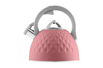 kettle with whistle, matte Brown color, with rhombus texture on isolated and white background close-up
