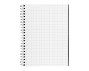 Spiral-bound checkered notebook on a clean white background, ideal for school supplies, study notes, and design project backgrounds.