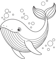 Adorable Whale Coloring Page Ocean Animal Drawing For Kids Vector Illustration