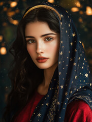 Star-crowned Virgin Mary with serene expression
