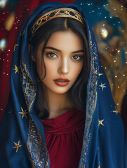 Star-crowned Virgin Mary with serene expression
