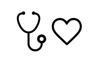 Medical Stethoscope and Heart Icon &ndash; Healthcare Line Art
