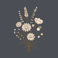 Beautiful floral arrangement featuring various flowers in delicate line art style, showcasing elegance and simplicity