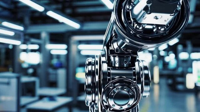 Futuristic Industrial Robot Arm in Modern Factory Setting with Advanced Technology Elements