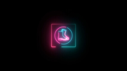 Neon Safety Boots Icon Glowing on Black Background Pink and Cyan Modern Minimalist Design neon