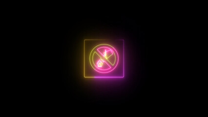 Neon No Open Flames Sign A Prohibition Symbol Glowing in Yellow and Pink neon sign