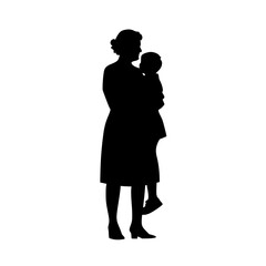 a black silhouette of a woman holding a baby standing next to her mother baby, black, child, couple, family, hold, mother, silhouette, stand, woman , Generative art.