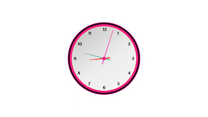Bright Pink and Black Circular Clock on White Background Displaying the Time of 8 12