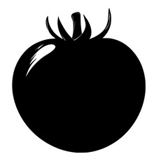 a black silhouette of a tomato on a transparent background illustration black, icon, illustration, silhouette, tomato , Generative art.