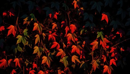 Autumnal Blaze Vibrant Red and Green Leaves in Sunset Light