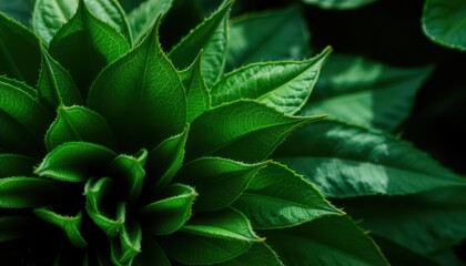 Fototapeta premium Lush Green Leaves Close-Up Nature's Vibrant Texture