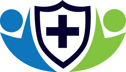 Colorful Health Logo With Shield And Leaves Human medical mental heath logo vector