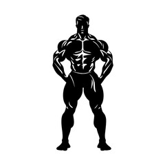 Fototapeta premium a black silhouette of a muscular man on a transparent background black, illustration, man, silhouette, stand , Generative art.