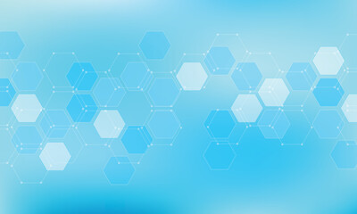 Blue hexagon pattern. Medical technology design. Blue hexagons on blurred background.