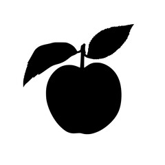 black silhouette of an apple with a leaf on a transparent background illustration apple, black, icon, illustration, leaf, silhouette , Generative art.