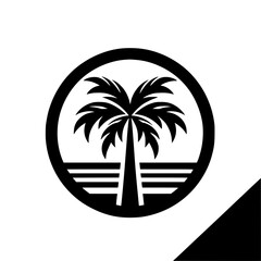 Palm tree sunset circle logo design