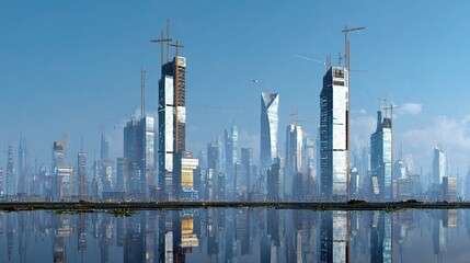 Futuristic Skyline with Advanced Technology in Urban Park Setting