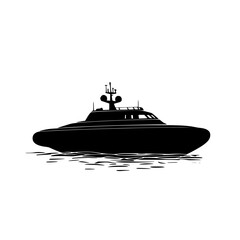 a black and white silhouette of a boat on the water black, boat, silhouette, small, water , Generative art.