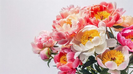 bouquet of peonies on a grey background