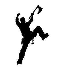a black silhouette of a person with an axe axe, black, flag, man, person, silhouette , Generative art.