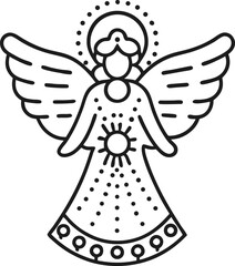 Fototapeta premium Elegant Angel Outline Illustration with Sun Motif and Halo Design