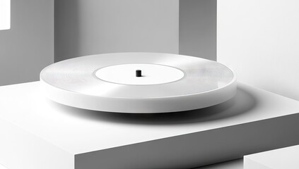 White circular record on a white pedestal