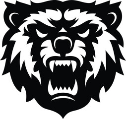 Fototapeta premium Ferocious Bear Head Vector Illustration in Black and White Style
