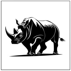Obraz premium a black silhouette of a rhino on a transparent background black, illustration, image, logo, silhouette , Generative art.