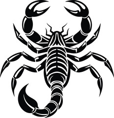 "Tribal Scorpion Silhouette Icon - Black Vector Illustration with Stinger and Claws"