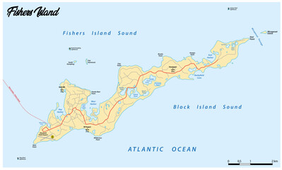 Map of Fishers Island in Long Island Sound, New York, United States