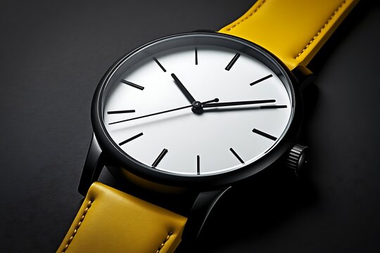 Minimalist black and yellow wristwatch fashion accessory