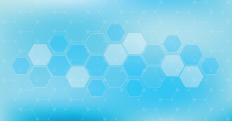 Blue hexagon pattern. Medical technology design. Blue hexagons on blurred background.