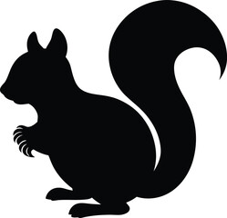 "Cute Squirrel Silhouette Icon - Black Vector Illustration with Bushy Tail"