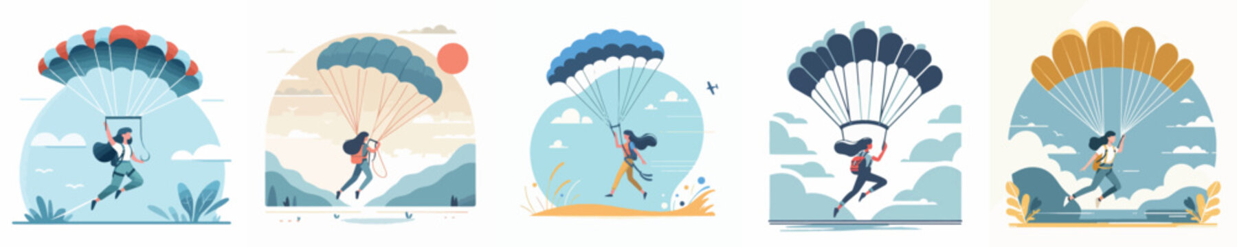 vector character woman parachuting
