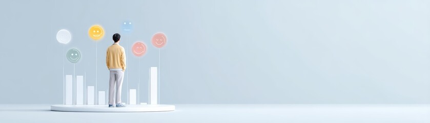 Trend analyst evaluating social media data with emotional tags, custom decision popular as dynamic consumer insight visual
