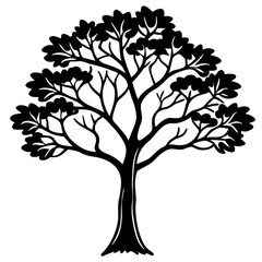 Obraz premium Isolated vector tree silhouette with spring leaves and branches, a perfect symbol of nature's growth and forest life