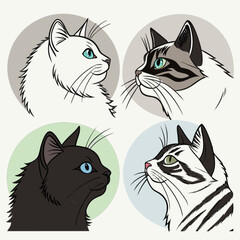 Obraz premium A charming vector set of black and white cat icons featuring cute, funny, and artistic feline characters
