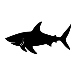 Obraz premium a black silhouette of a shark on a transparent background black, fish, icon, shark, silhouette , Generative art.