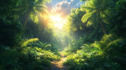 Obraz premium crea Escena de un bosque tropical en estilo minimalista con lÃ­neas limpias y pocos detalles 