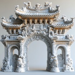 Obraz premium Dragon rooftop sculpture on temple entrance gate