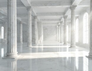 Obraz premium Vast, white marble hall with columns