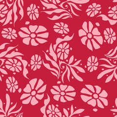 oses, irises, cinnamon and orange flowers on a light background. Seamless pattern, wallpaper, floral background.
