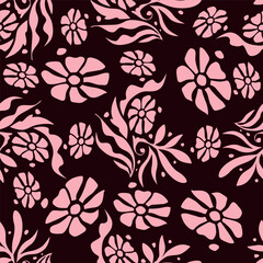 oses, irises, cinnamon and orange flowers on a light background. Seamless pattern, wallpaper, floral background.
